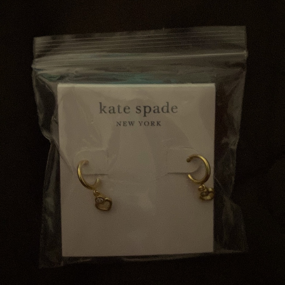 NWT: Kate Spade New York white heart Huggies earrings.